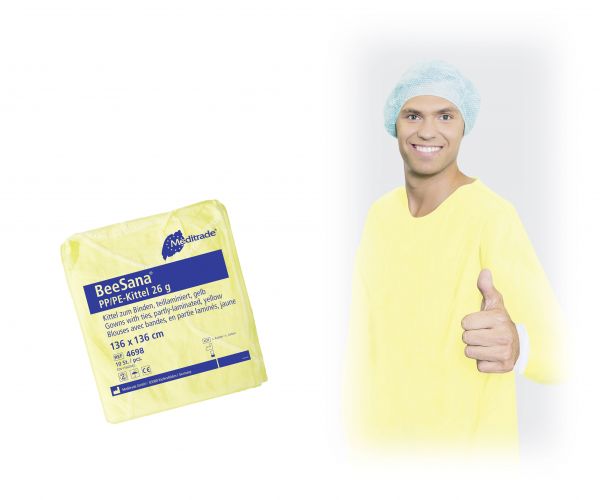 BeeSana® PP/PE-Kittel, 26g, 136x136cm, gelb unsteril