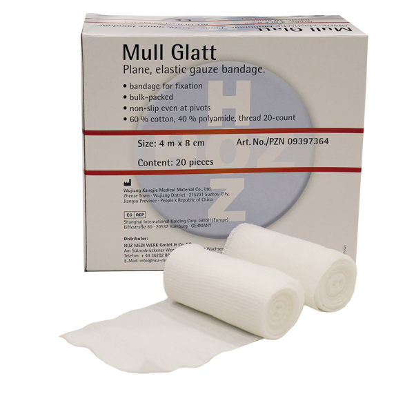 HOZ Mull Glatt, elastische Mullbinde, 4m x 8cm