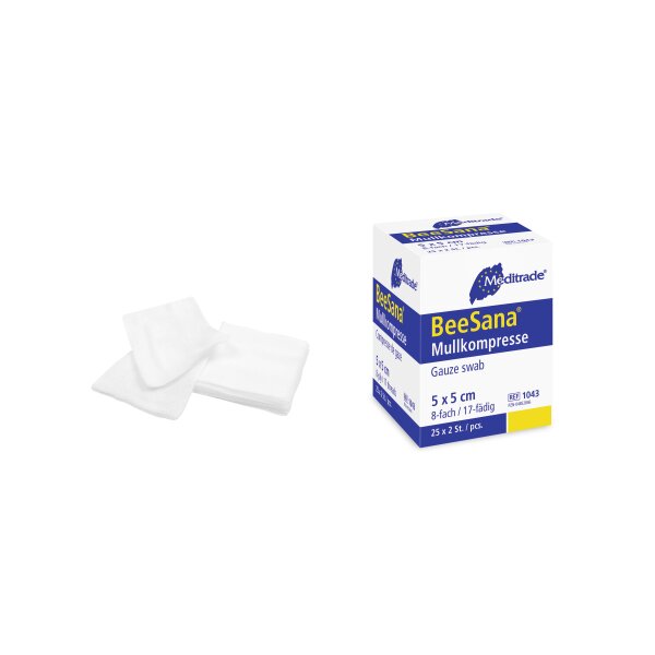 BeeSana® Mullkompresse, 10 x 10cm, 16-fach, steril