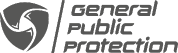 Logo von General Public Protection in Schwarz: links ein rundes Schildsymbol mit drei stilisierten Pfeilen, rechts daneben der dreizeilige Schriftzug ‚General Public Protection‘ in moderner Schriftart.
